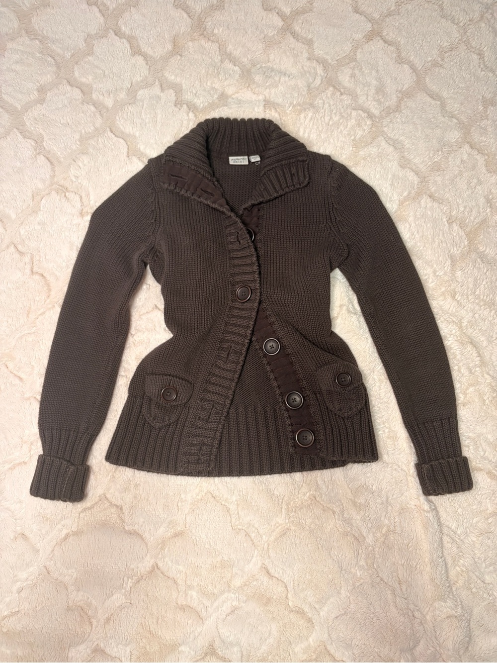 Chunky Shawl Collar Brown Knit Cardigan Sweater